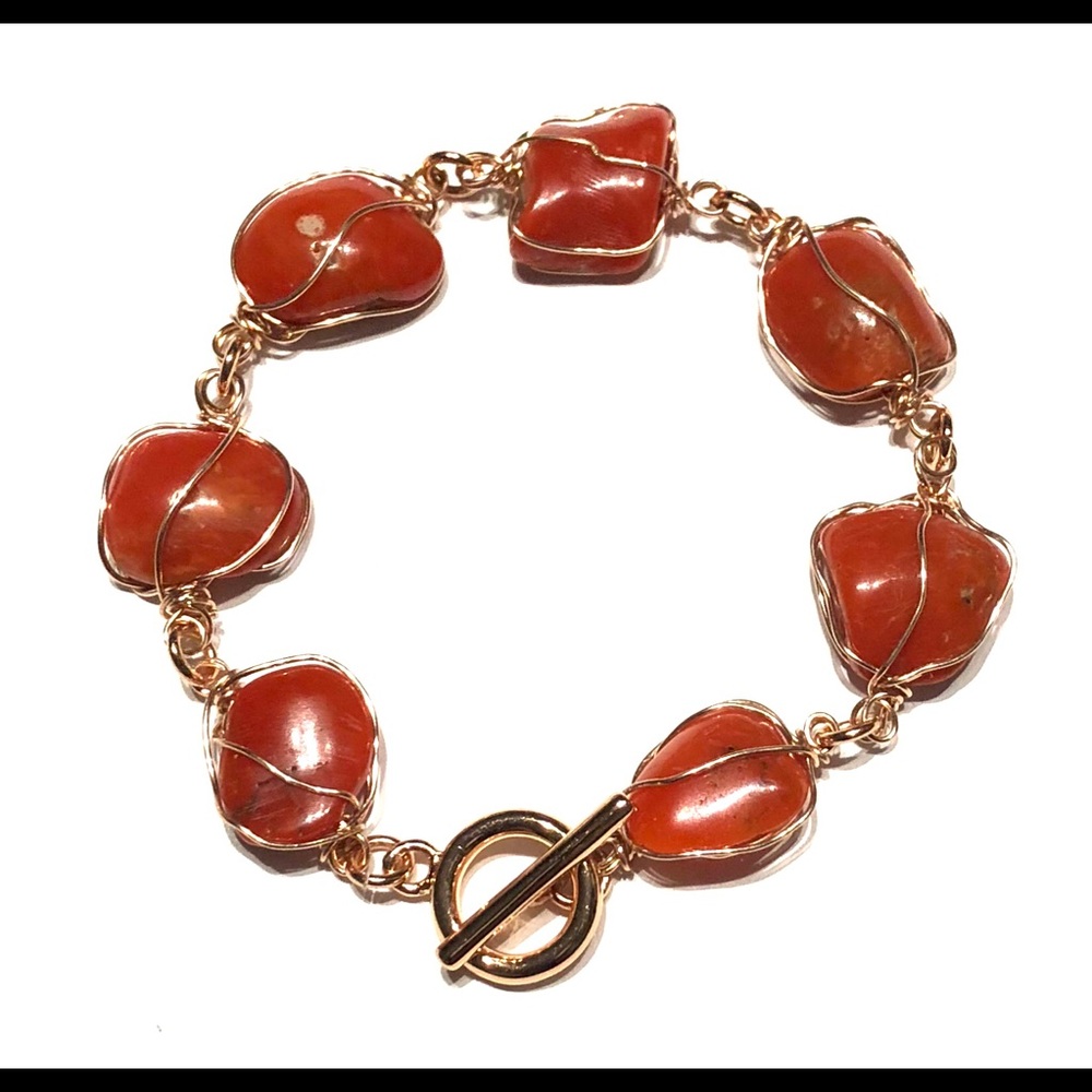 Natural Red Mediterranean Coral Cabochon Bracelet